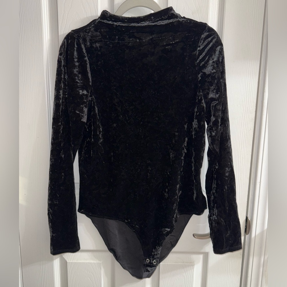 Good American Crushed Velvet Long Sleeve Mock Turtleneck Bodysuit